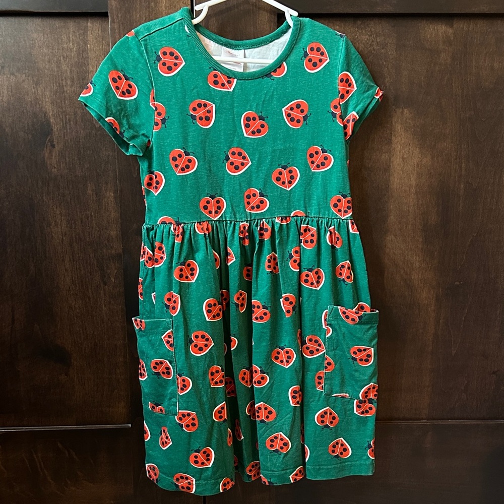 Green Ladybug Print Kids Dress